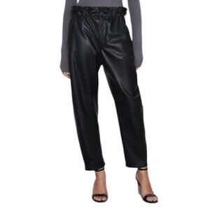 Zara Black Faux Leather High Waisted Paper-bag Waist Pants Size 2